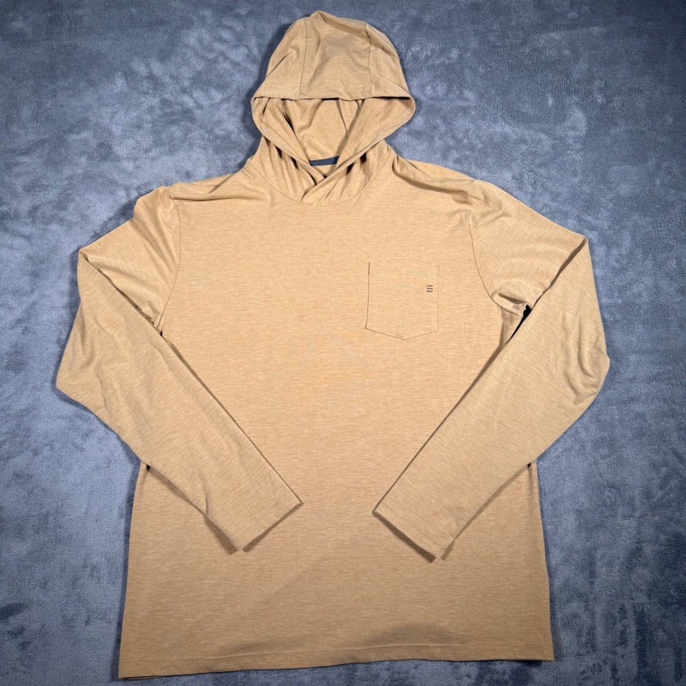Free Fly Bamboo Lightweight Hoodie Mens Medium Tan Long Sleeve Pocket Sun Shirt